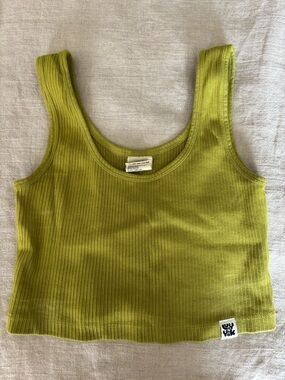 Lucy & Yak Ribbed Scoop Crop Tank - Chartreuse Green